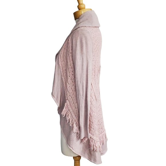ANTHROPOLOGIE Knitted and Knotted Pink/Mauve Fringe Circle Open Front Cardigan S - Picture 7 of 11